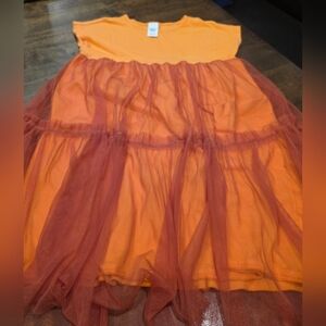 Open Wdit Girls Orange Tulle Layered Dress Short Sleeve 8